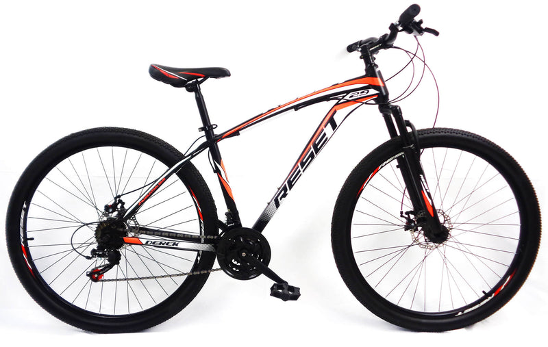 Bicicletta Mountain Bike MTB Ragazzo 29" 21V in Acciaio Nero e Rosso Fluo-1