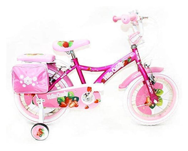 sconto 14" Mädchenfahrrad 2 Bremsen mit Korb und Seitentaschen Fuchsia