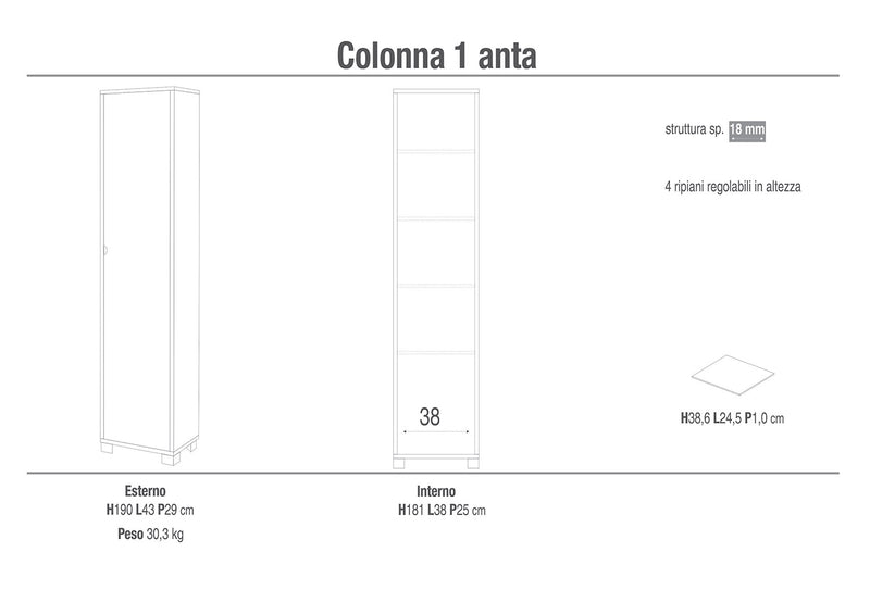 Armadio 1 Anta 43x190x29 cm Ossido Nero/Cemento-2