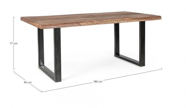 Tavolo da Pranzo 180x90x77 cm in Acciaio e Legno-2