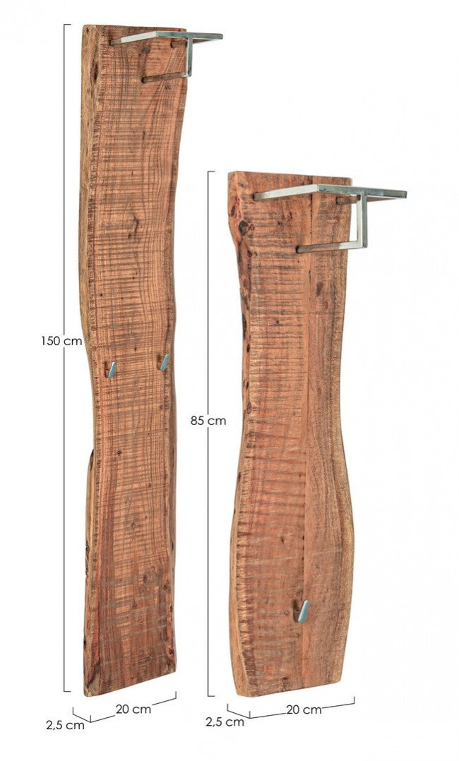 Set 2 Appendiabiti da Parete in Legno Ganci in Acciaio-2