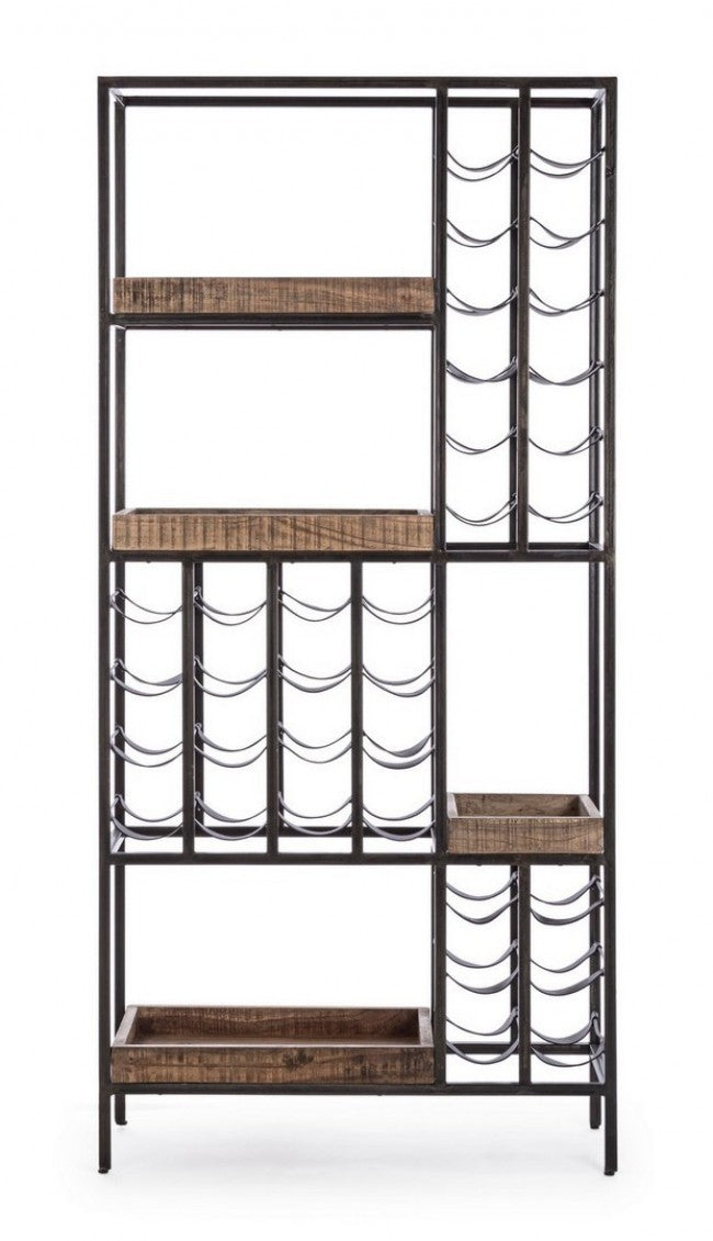 Mobile Cantinetta Portabottiglie 86x35x180 cm in Acciaio e Legno-3