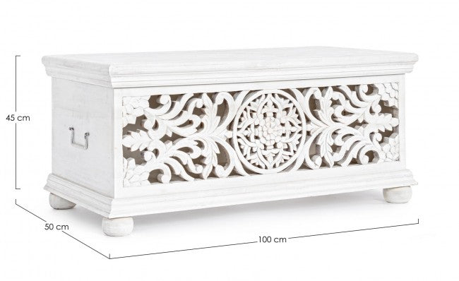 Cassapanca Baule Rettangolare 100x50x45 cm in Legno Bianco-2