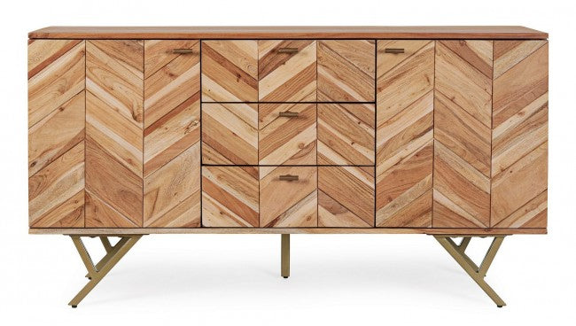 Credenza 2 Ante 3 Cassetti 140x40x76 cm in Legno Marrone-3