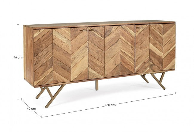 Credenza 3 Ante 160x40x76 cm in Legno Marrone-2