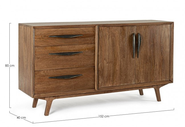 Credenza 2 Ante 3 Cassetti 152x40x85 cm in Legno Marrone-2