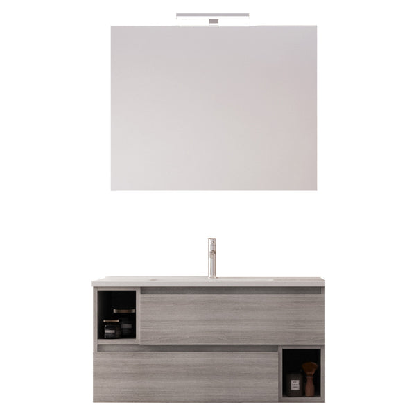 Hängender Badezimmerschrank 90 cm Bonussi Cassiopea Grey Eucalyptus Waschbecken und Spiegel sconto