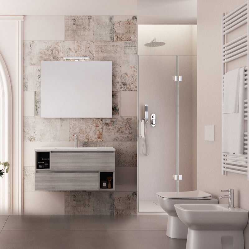 Mobile Bagno Sospeso 90 cm Lavabo e Specchio Bonussi Cassiopea Grigio Eucalipto-3