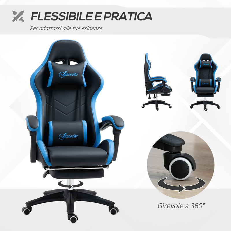 Sedia da Gaming Ergonomica 65x65x121-129 cm in Similpelle Blu e Nero-6