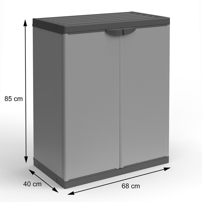 Armadio da Esterno 68x40x85 cm 2 Ante 2 Ripiani in Resina Grigio    -2