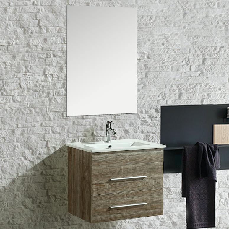 Mobile Bagno Sospeso 60 cm in MDF con Specchio Vorich Kristal Rovere-2