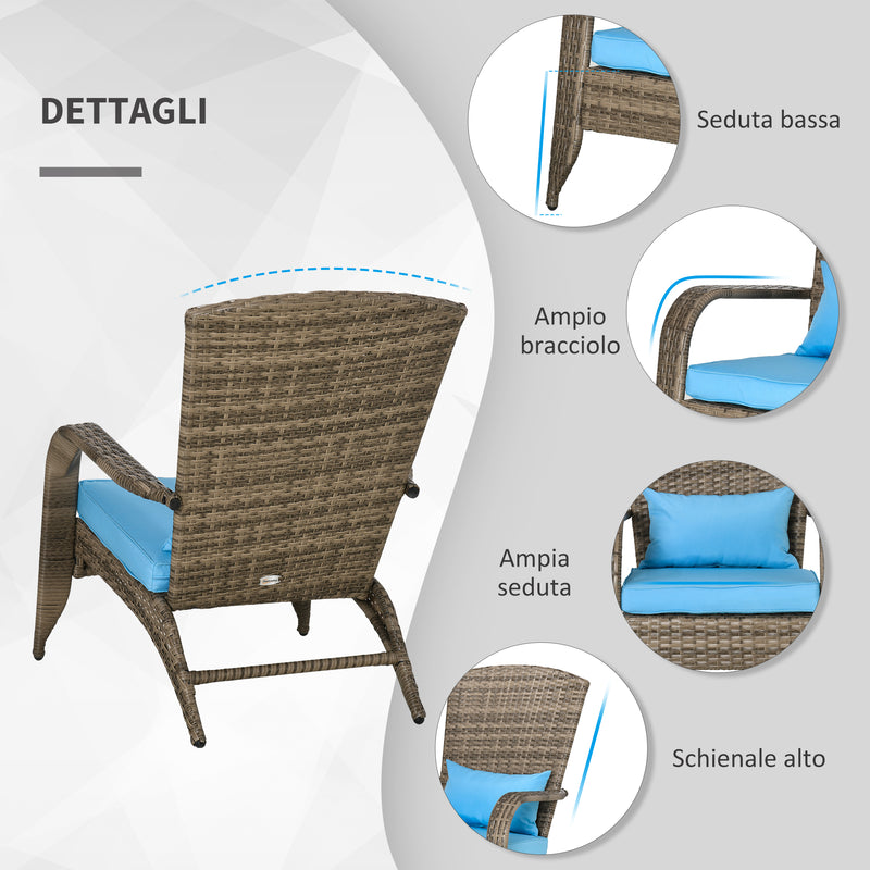 Sedia da Giardino 65x86x90 cm in Rattan e Acciaio Marrone e Blu-4