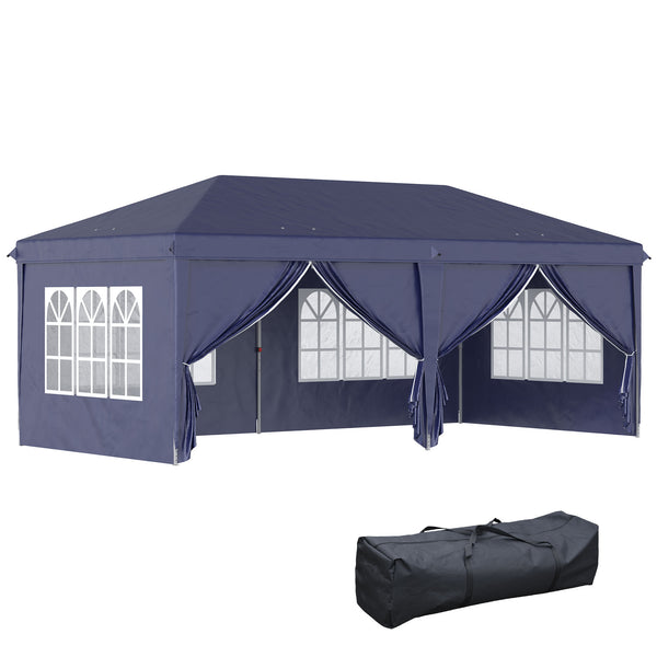 sconto Gazebo Pieghevole da Giardino 5,85x2,95m in Acciaio e Tessuto Oxford Blu