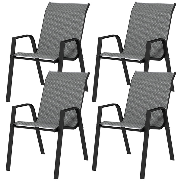 Set 4 Sedie da Giardino Impilabili con Braccioli 52x70x85 cm in Rattan PE e Acciaio Grigio prezzo