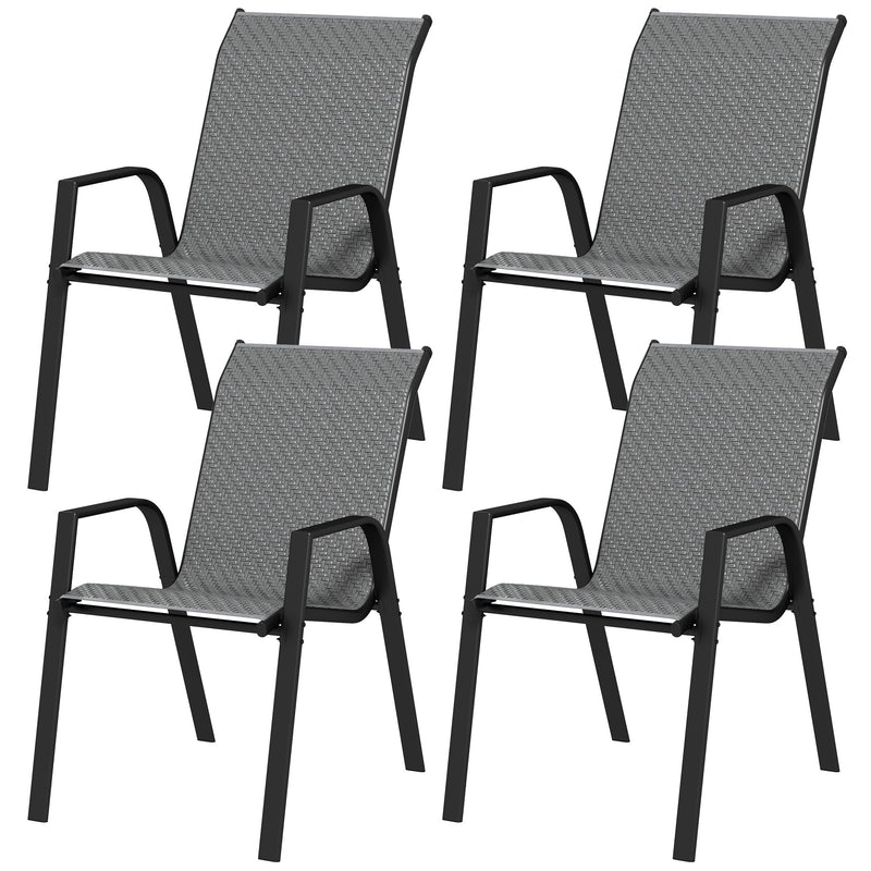 Set 4 Sedie da Giardino Impilabili con Braccioli 52x70x85 cm in Rattan PE e Acciaio Grigio-1