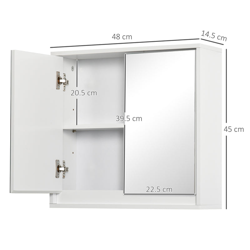 Armadietto Bagno a 2 Ante con Specchiera e Ripiano Regolabile  48x14,5x45 cm in MDF Bianco-3