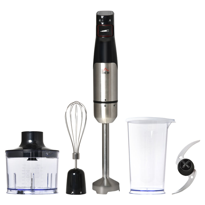 Frullatore ad Immersione Mixer Cucina 4 in 1 1000W con Accessori Argento e Nero-1