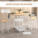 Set Tavolo Pieghevole e 2 Sgabelli Salvaspazio in Legno di Pino e MDF Bianco-4