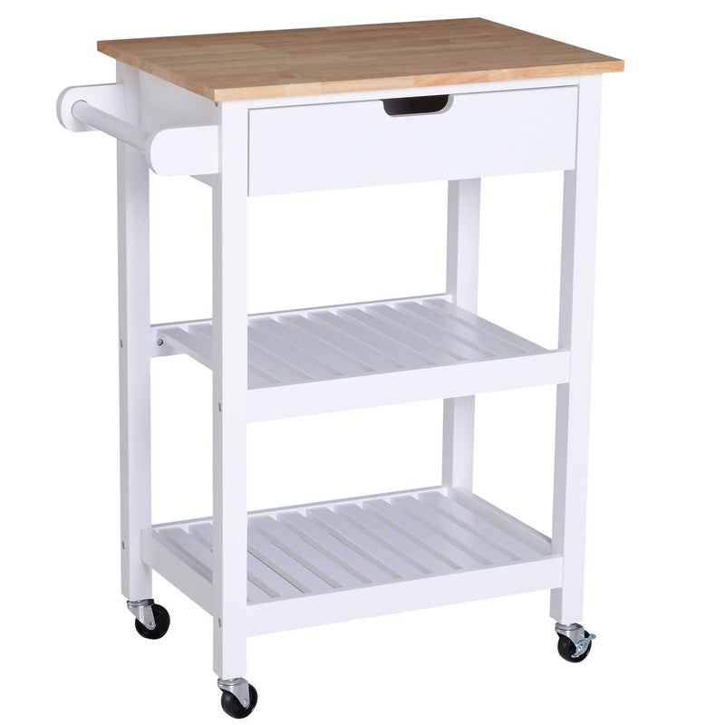 Carrello da Cucina Salvaspazio a 2 Ripiani con Cassetto in Legno Bianco 64x39x84.5 cm -1