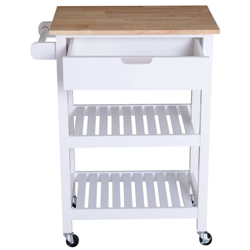 Carrello da Cucina Salvaspazio a 2 Ripiani con Cassetto in Legno Bianco 64x39x84.5 cm -4