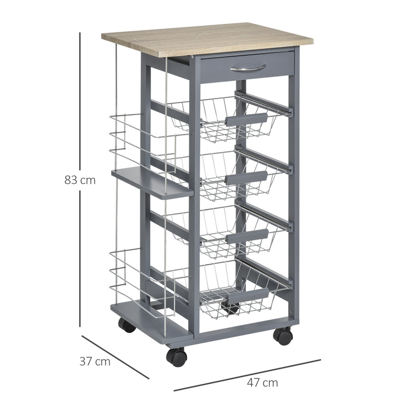 Carrello da Cucina 47x37x83 cm 1 Cassetto 4 Cestelli Ripiani Portaspezie Grigio-3