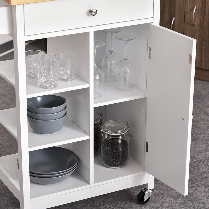 Carrello da Cucina 3 Ripiani Cassetto e 1 Anta in Legno 66x39,5x86,5 cm  Bianco-6