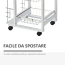 Carrello da Cucina 47x37x83 cm 3 Cesti 2 Portabottiglie  Bianco-4