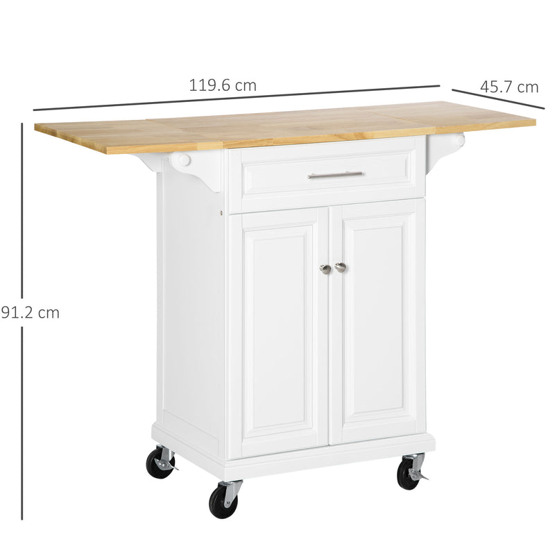 Carrello da Cucina Espandibile 1 Cassetto 2 Ante 119,6x45,7x91,2 cm con Ruote  Bianco-3