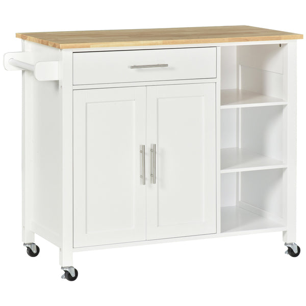 sconto Cabinet Küchenwagen 107,5 x 48 x 89 cm mit Rädern aus weißem MDF-Holz