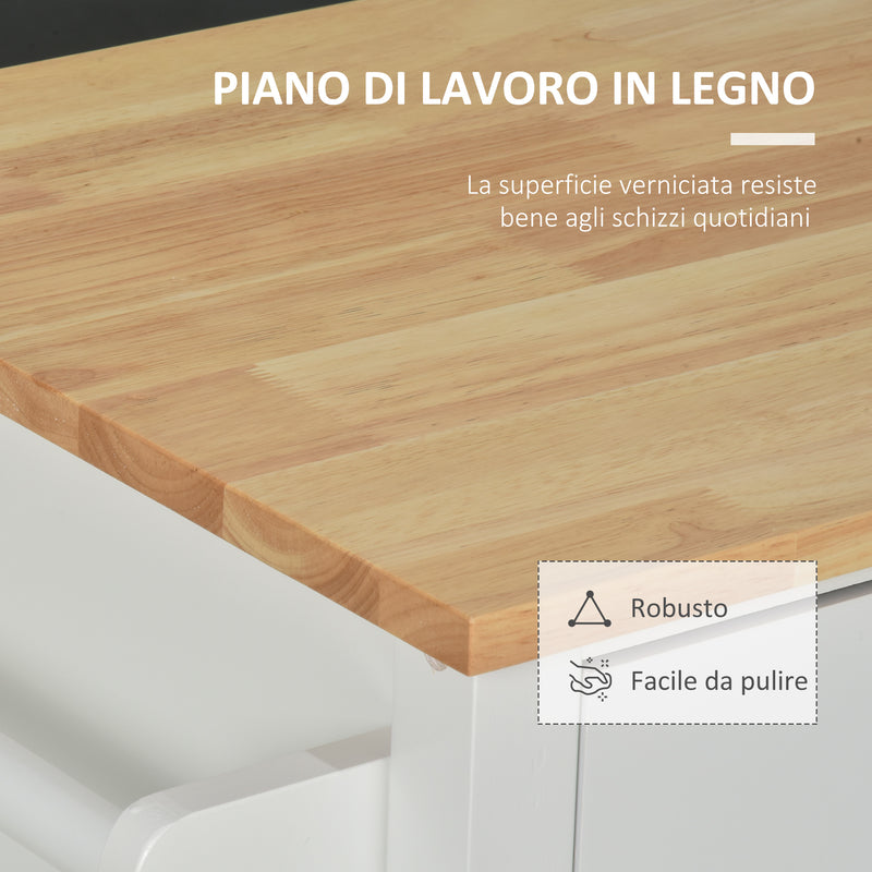 Mobiletto Carrello da Cucina 107,5x48x89 cm con Ruote in Legno MDF  Bianco-5