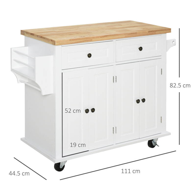 Carrello da Cucina Portavivande con Cassetti e Portaspezie 111x44,5x82,5 cm in Legno Bianco-3