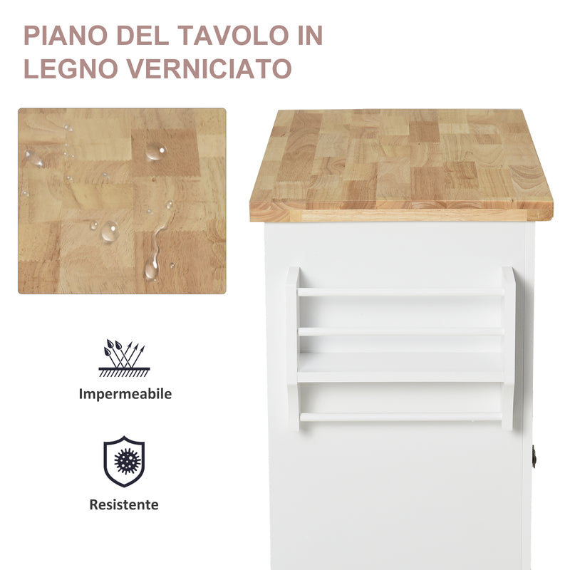 Carrello da Cucina Portavivande con Cassetti e Portaspezie 111x44,5x82,5 cm in Legno Bianco-6