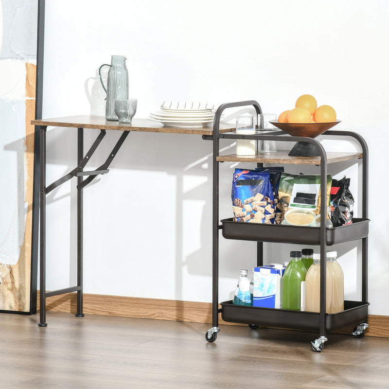 Carrello da Cucina 118x36,5x82 cm con Ripiano Pieghevole Marrone-2