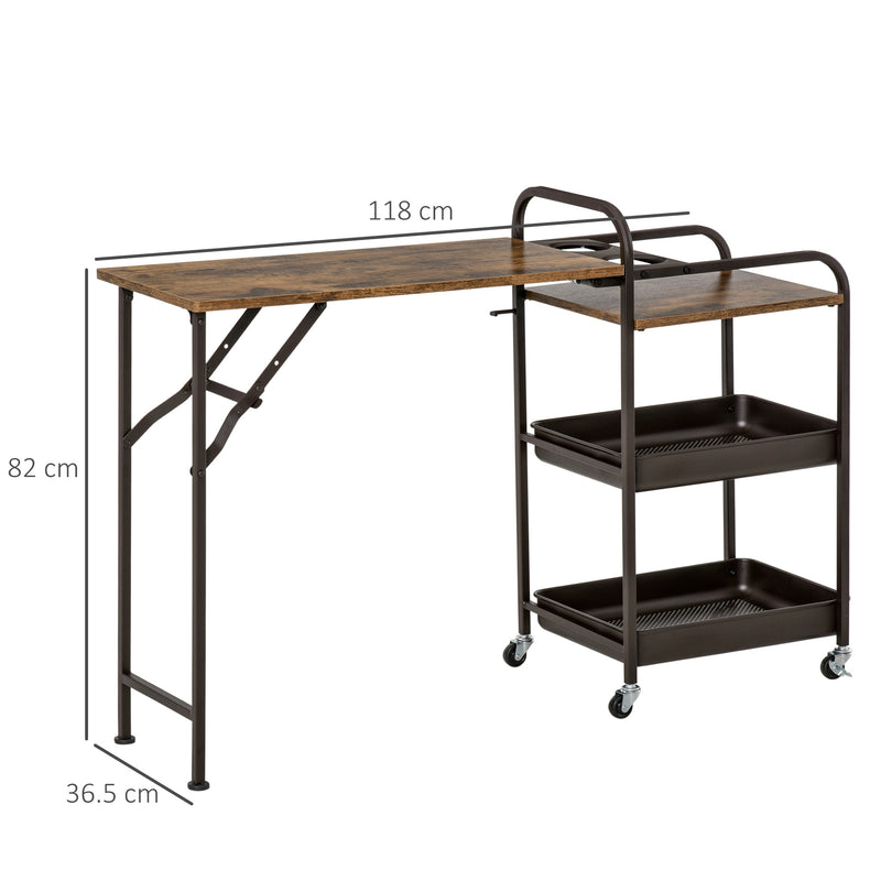 Carrello da Cucina 118x36,5x82 cm con Ripiano Pieghevole Marrone-3