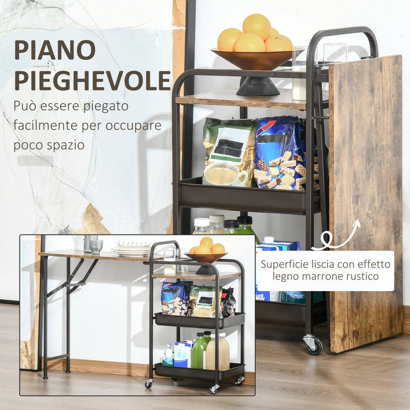 Carrello da Cucina 118x36,5x82 cm con Ripiano Pieghevole Marrone-5