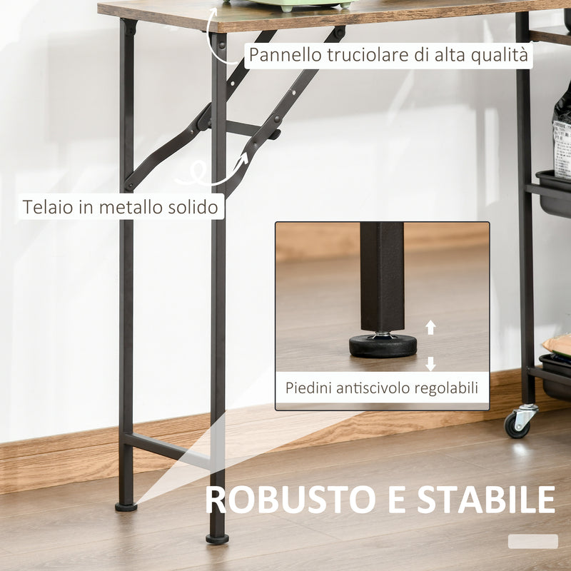 Carrello da Cucina 118x36,5x82 cm con Ripiano Pieghevole Marrone-7