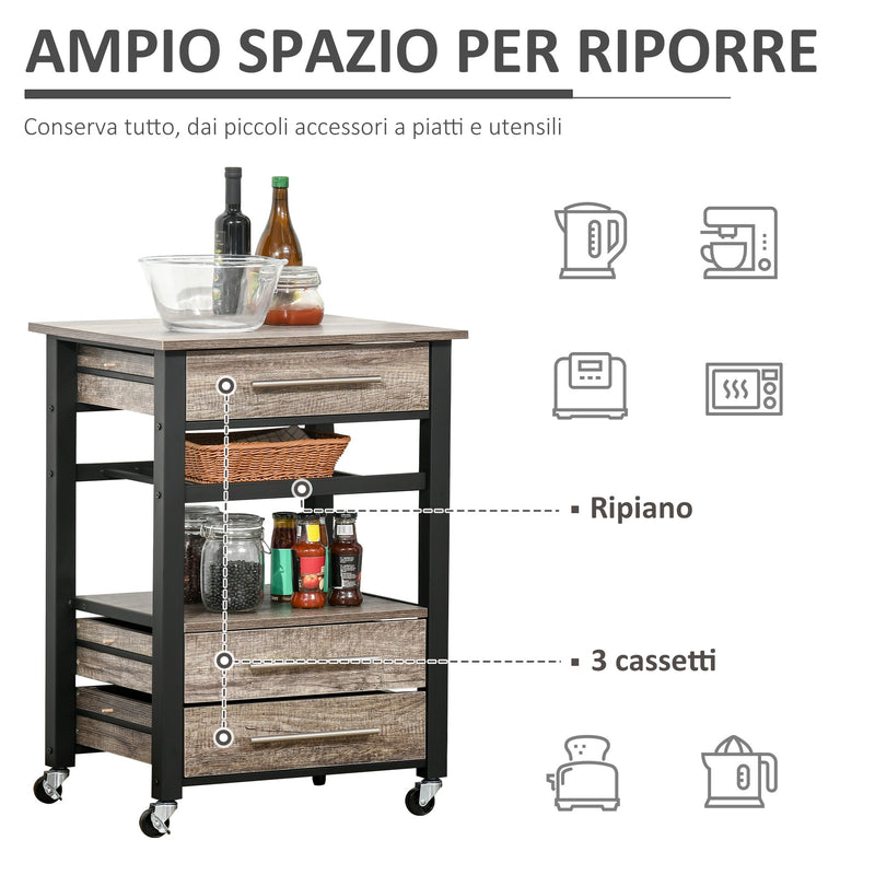 Carrello da Cucina 60x50x84,5 cm in Legno Truciolato Marrone-4