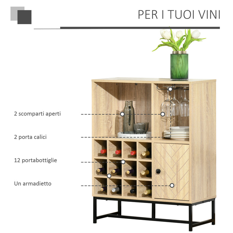 Credenza con Portabottiglie 76x35x97 cm in Legno Rovere-4