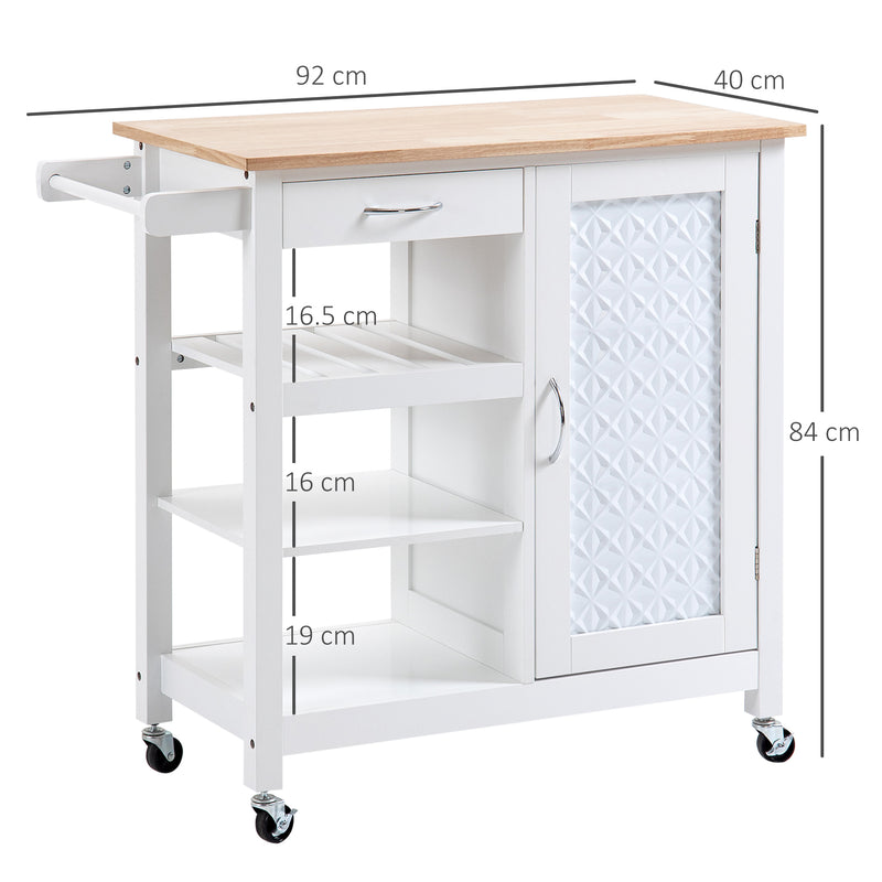 Carrello da Cucina 92x40x84 cm 1 Cassetto 1 Armadietto 3 Ripiani in MDF e Acciaio Bianco-3