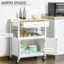 Carrello da Cucina 1 Cassetto 2 Ante con Ruote 73x50x91 cm Piano in Bambù Bianco-4