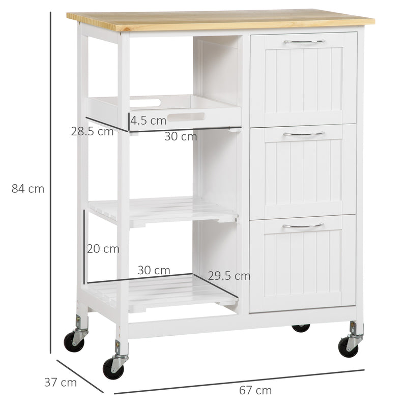 Carrello da Cucina 67x37x84 cm 3 Cassetti in MDF e Legno di Pino-3