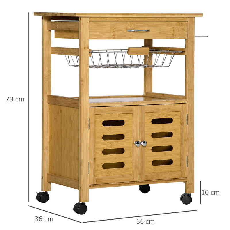 Carrello da Cucina con Cassetto 66x36x79 cm Armadietto e Cestino in Legno-3