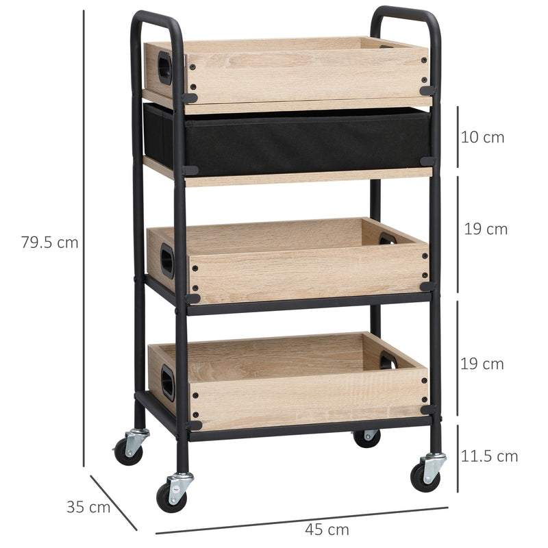 Carrello da Cucina 4 Livelli 45x35x79,5 cm con Cassetto e Vassoi Portavivande  in Legno e Acciaio-3