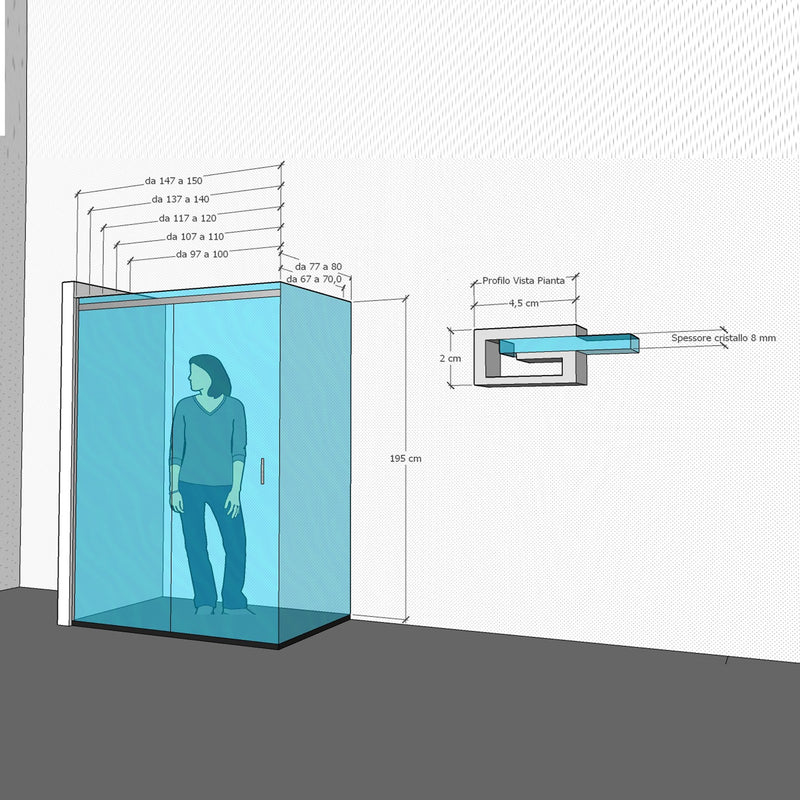 Box Doccia Angolare H195 cm 1 Anta Scorrevole in Cristallo 8mm Fumè Bonussi Elise Varie Misure-7