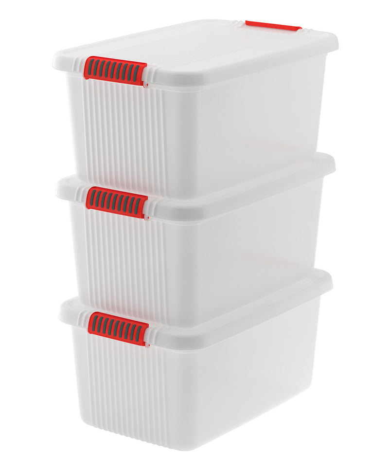 Set 3 Contenitori Rettangolari 59x39x28 cm in Plastica Keter K-Latch L Trasparente-1