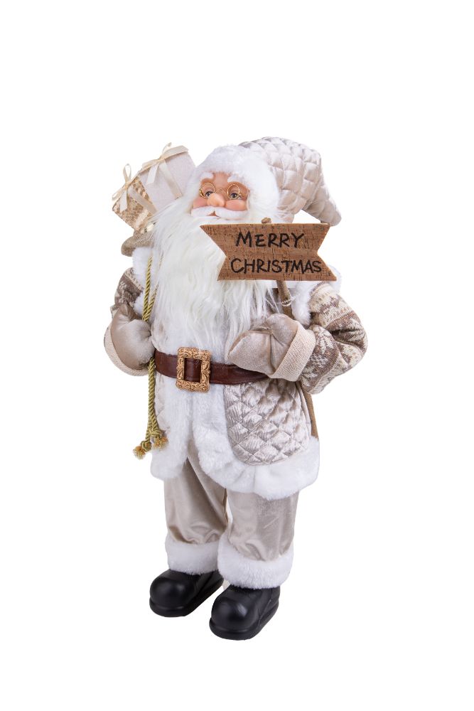 Pupazzo Babbo Natale con Bastone 45 cm in Tessuto e Plastica-4