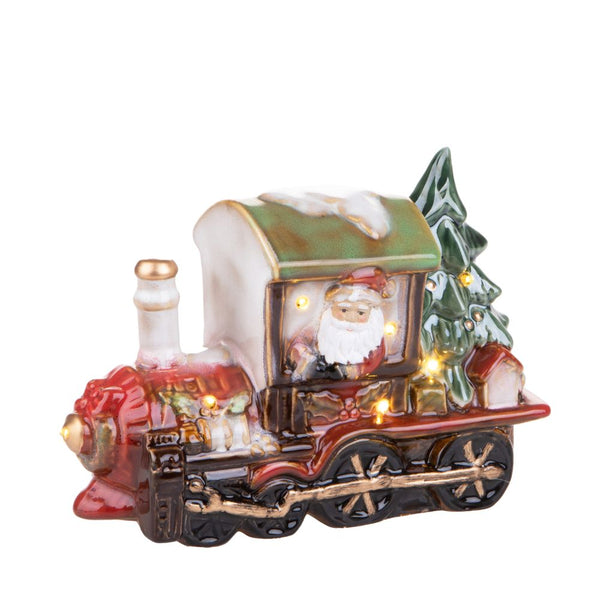 Statuina Babbo Natale con Locomotiva con Led 23 cm in Porcellana online