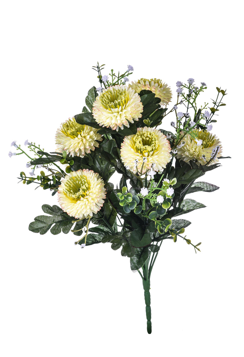 2 Bouquet Artificiali di Aster Pon Pon Altezza 42 cm Bianco-1