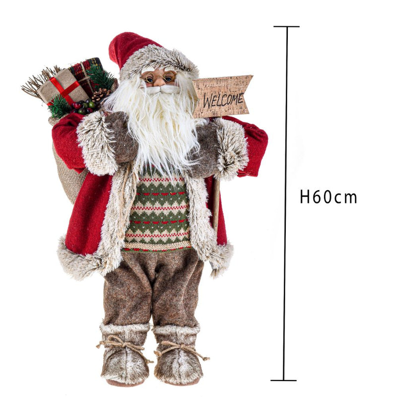 Pupazzo Babbo Natale Benvenuto 60 cm in Tessuto e Resina-2