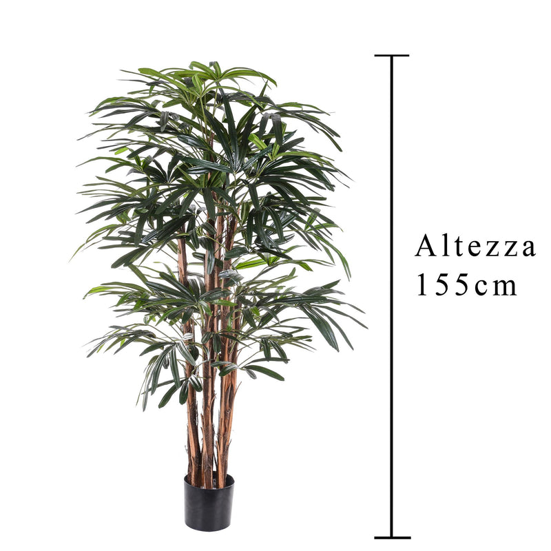 Rhapis Excelsa Artificiale con Vaso Altezza 155 cm Verde-2